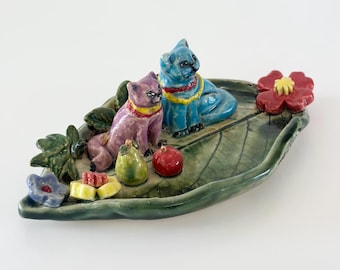 Handmade Ceramic Cat Trinket Dish: Cat Mom Birthday Gift