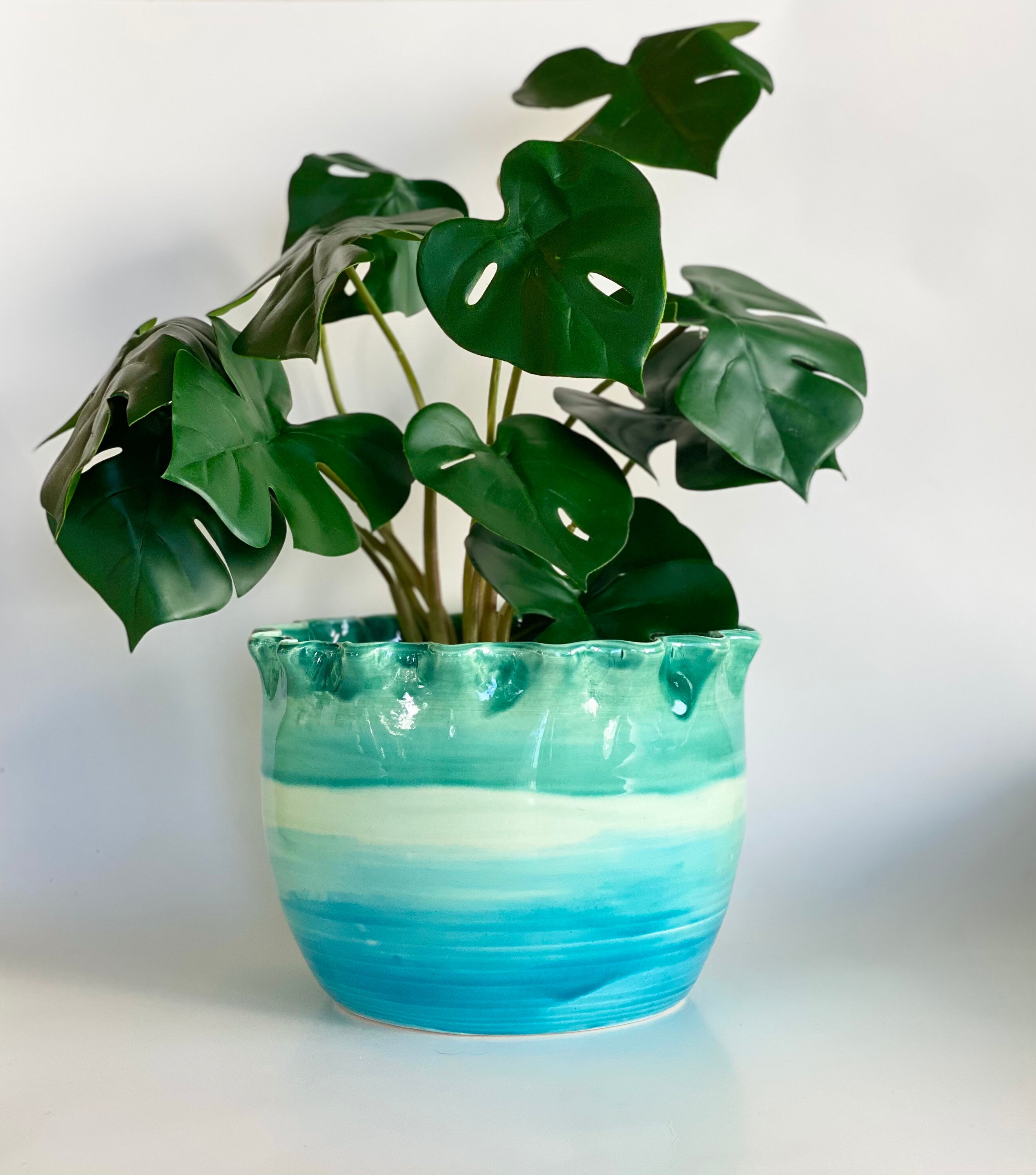 Turquoise Planter, Earthenware Pot, Pretty Aqua Pot, Teal Planter Pot