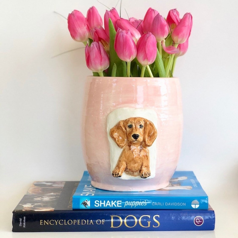 Tulip Vase Dachshund Art Flower Vase Housewarming Vase For Dachshund Lover image 2