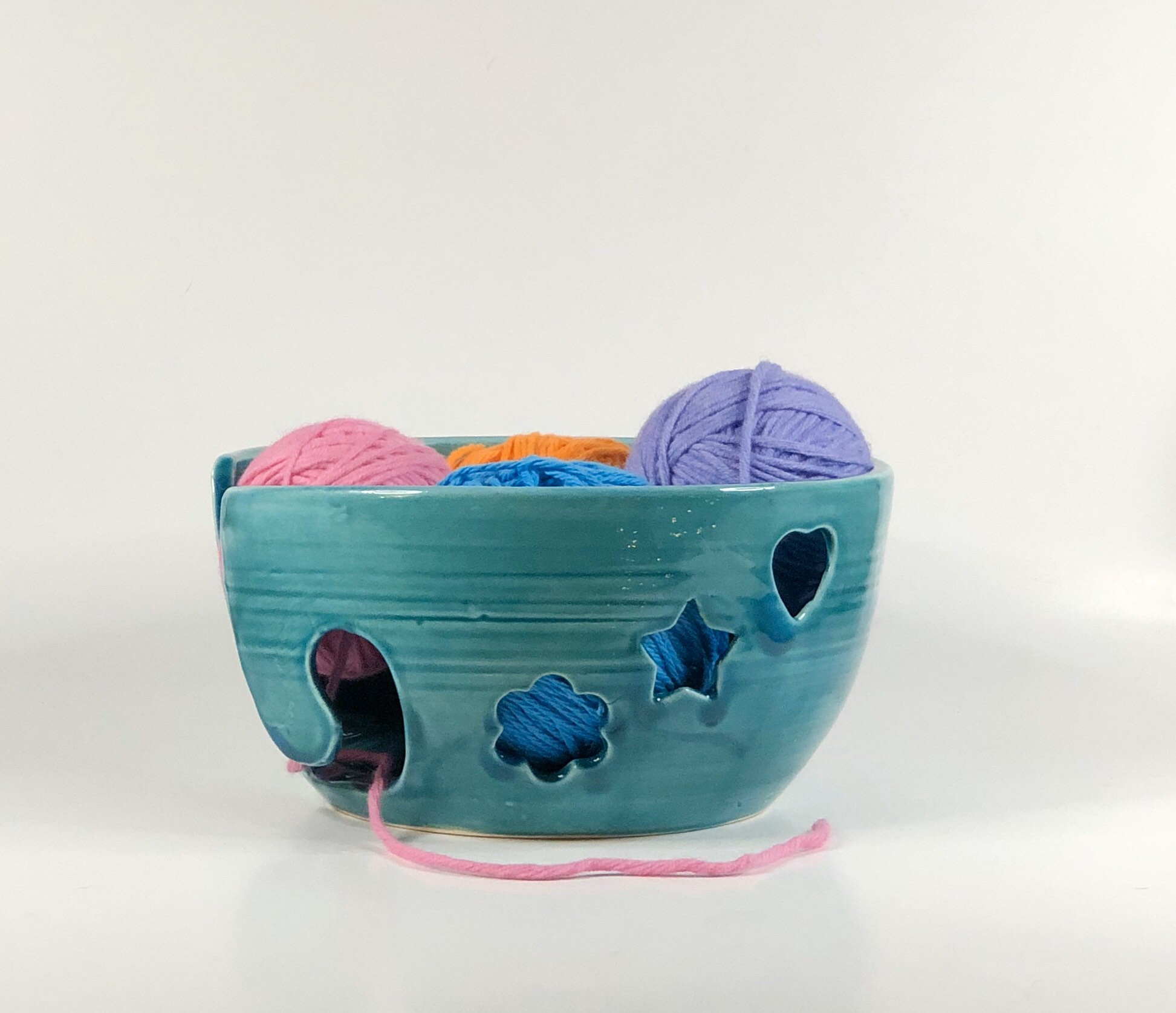 Ceramic Yarn Bowl, Pottery Yarn Bowl, Green Yarn Bowl, Knitting Gift