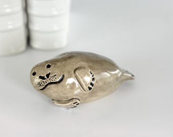 Paperweight Desk Art Manatee Ceramic Animal Art Sculpture Statue Art Seal Art Paperweight Cute Animal Gift Sculpture Manatee Lover Gift