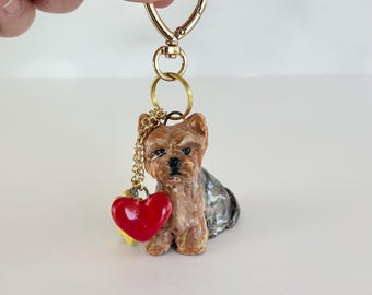 Handmade Ceramic Yorkie Bag Charm:  Dog Lover Gift