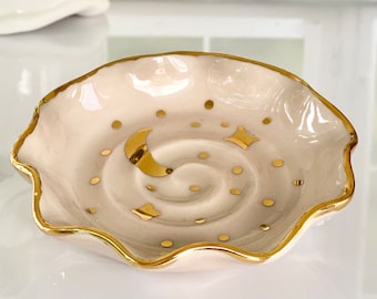 Celestial 22k Gold Ceramic Ring Dish   Porcelain Ring Dish  Ring Dish For Daughter Birthday