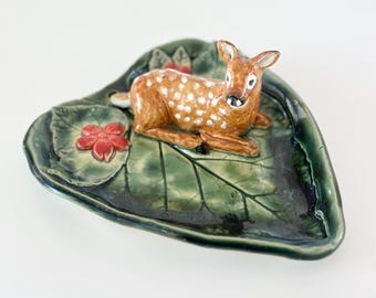 Handmade Ceramic Deer Ring Dish: Nature Lover Gift Trinket Holder