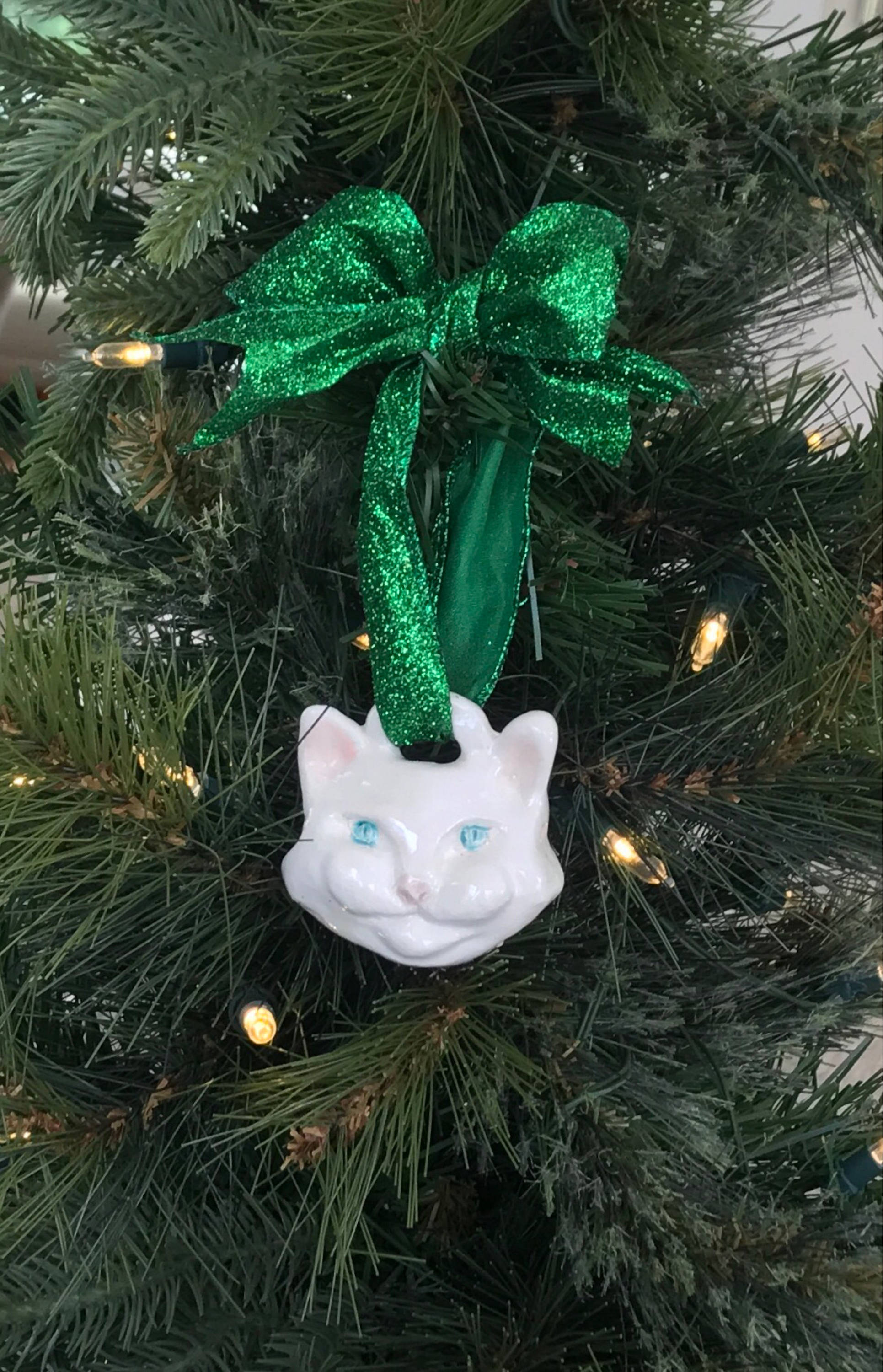 Handmade Cat Ornament, Christmas Tree Cat, Cat Tree Ornament, Cat