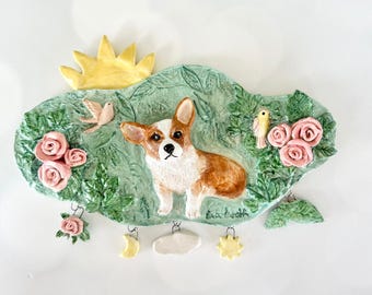 Corgi Wall Art Dog Gift Dog Portrait Plaque Corgi Mom Gift Dog Corgi Sculpture Dog Memorial Loss Gift Art Dog Corgi Wall Hanging Corgi Art