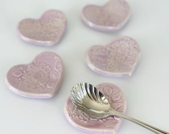 Coffee Spoon Rest Heart Shaped Pastel Purple Ceramic Teaspoon Rest Coffee Heart Spoon Holder Small Spoon Rest Kitchen Coffee Bar Station