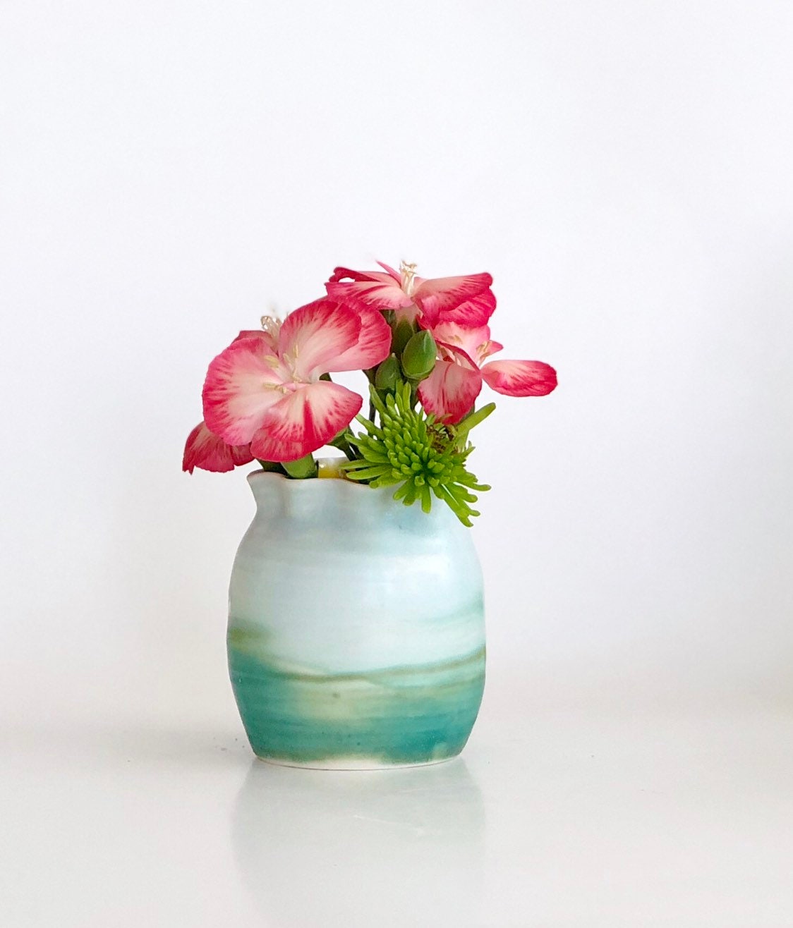 Porcelain Bud Vase, Blue Porcelain Vase, Small Vase, Green Porcelain