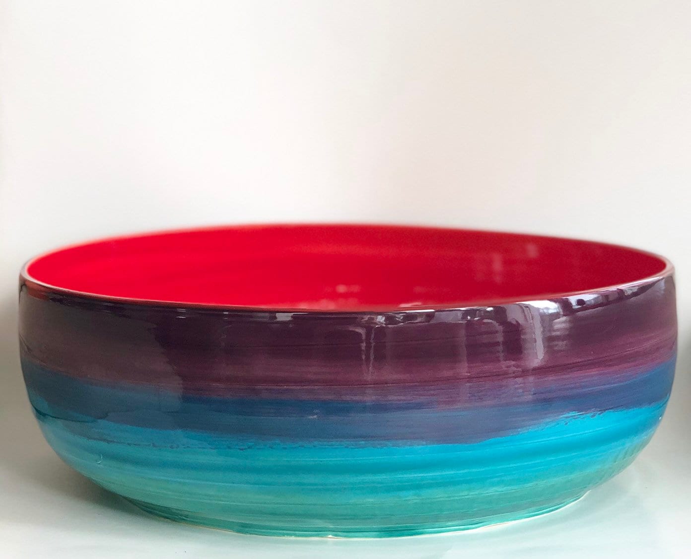 Large Rainbow Serving Bowl Handmade Pottery