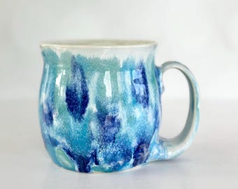 Handmade Blue Pottery Mug: Coffee Lover Gift, Boho Kitchen