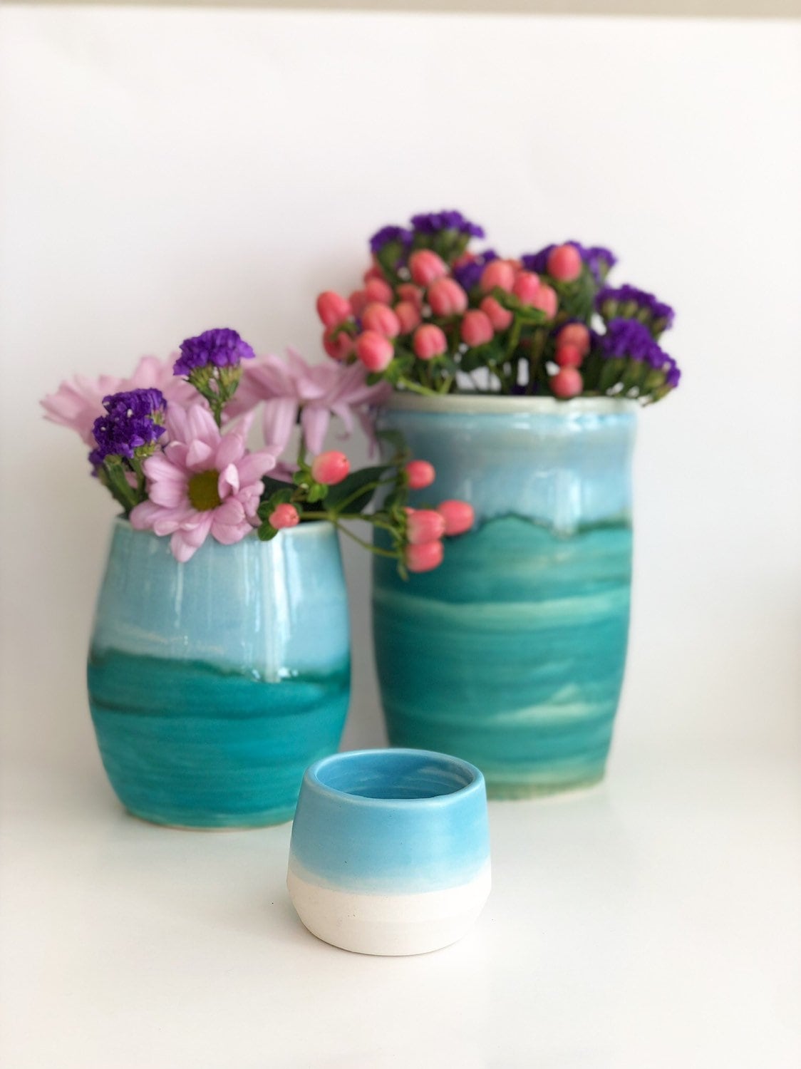 Mini Porcelain Pot, Blue Porcelain Bud Vase, White Mini Pot, Blue Mini