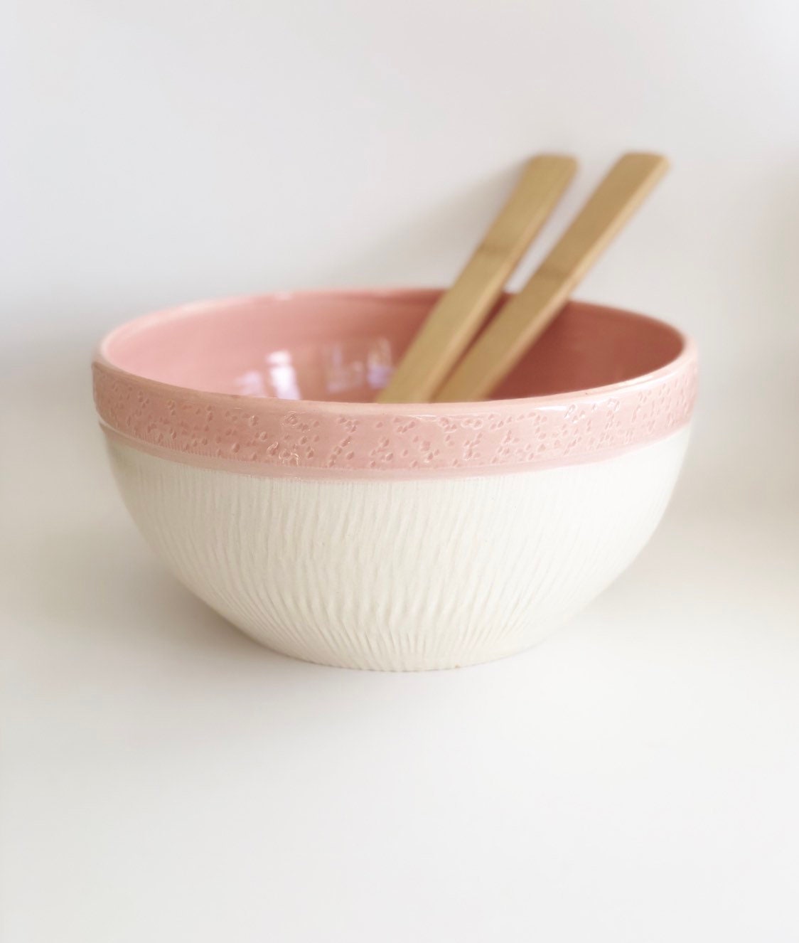 Pink and White Bowl, Pink Ceramic Bowl, Boho Ceramic Bowl, Pink Pottery