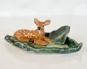 Handmade Ceramic Deer Ring Dish: Stoneware Trinket Holder