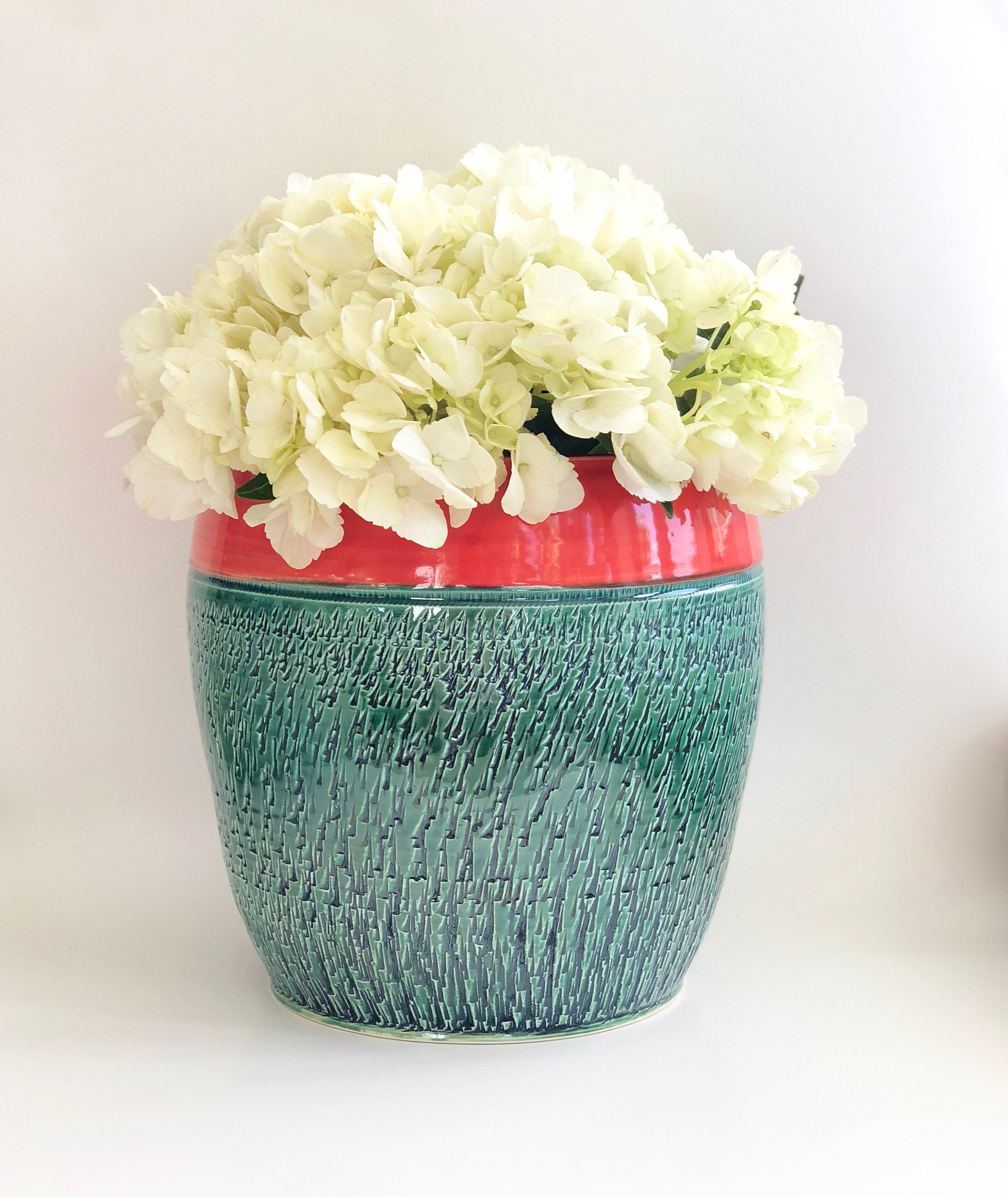 SECONDS Green and Red Handmade Wheel Thrown Vase