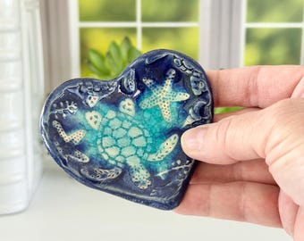 Handmade Blue Ring Dish, Ceramic Trinket Dish Mom Gift