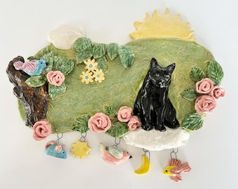 Cat Art Black Cat Art Plaque Cat Gift Pet Wall Art Sculpture Memorial Pet Loss Gift Memorial Art Black Cat Wall Decor Gift Feline Art Cat