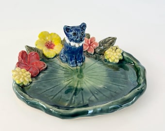 Handmade Ceramic Cat Ring Dish: Cat Mom Birthday Gift