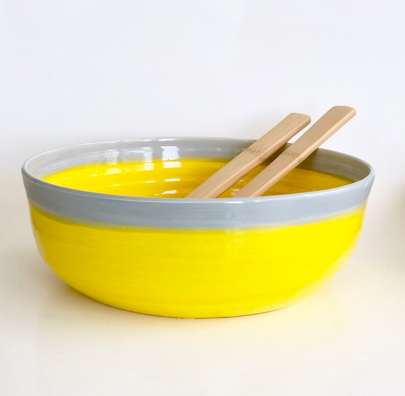 Handmade Ceramic Yellow and Gray Bowl