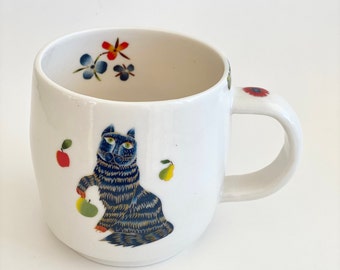 Pottery Mug  Pottery Mug Handmade  Coffee Mug Pottery  Ceramic Mug Handmade Pottery   Hand Thrown Pottery Cat Mug  Handmade Pottery Mug