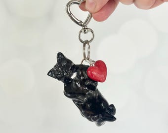 Hand Sculpted Stoneware Cat Bag Charm: Feline Art Gift