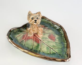 Yorkie Art Jewelry Dish: Handmade Ceramic Trinket Holder