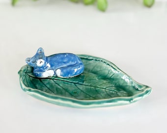 Handmade Ceramic Cat Ring Dish: Cat Mom Birthday Gift