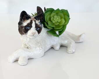 Cat Planter Indoor Succulent Planter Cat Mom Birthday Handmade Cat Sculpture Cactus Plant Cat Lady Gift Gray Ceramic Handmade Cat Birthday