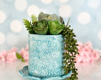 Turquoise Blue Planter Pot Housewarming Gift Ceramic Succulent Pot Indoor Garden Plant Pot Planter New House Gift New Home Plant Mom Gift