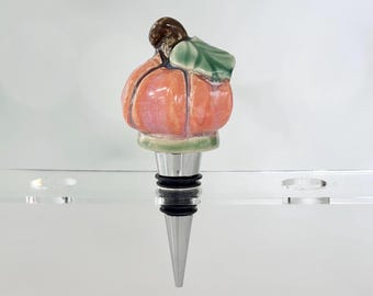 Handmade Ceramic Pumpkin Wine Stopper: Autumn Wine Bar Decor