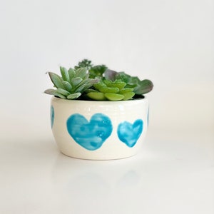 Blue Planter Pot Succulent Planter Indoor Window Garden Small Cactus Pot Heart Room Decor Gift Plant Mom Gift Small Succulant Pot Birthday