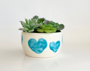 Blue Planter Pot Succulent Planter Indoor Window Garden Small Cactus Pot Heart Room Decor Gift Plant Mom Gift Small Succulant Pot Birthday
