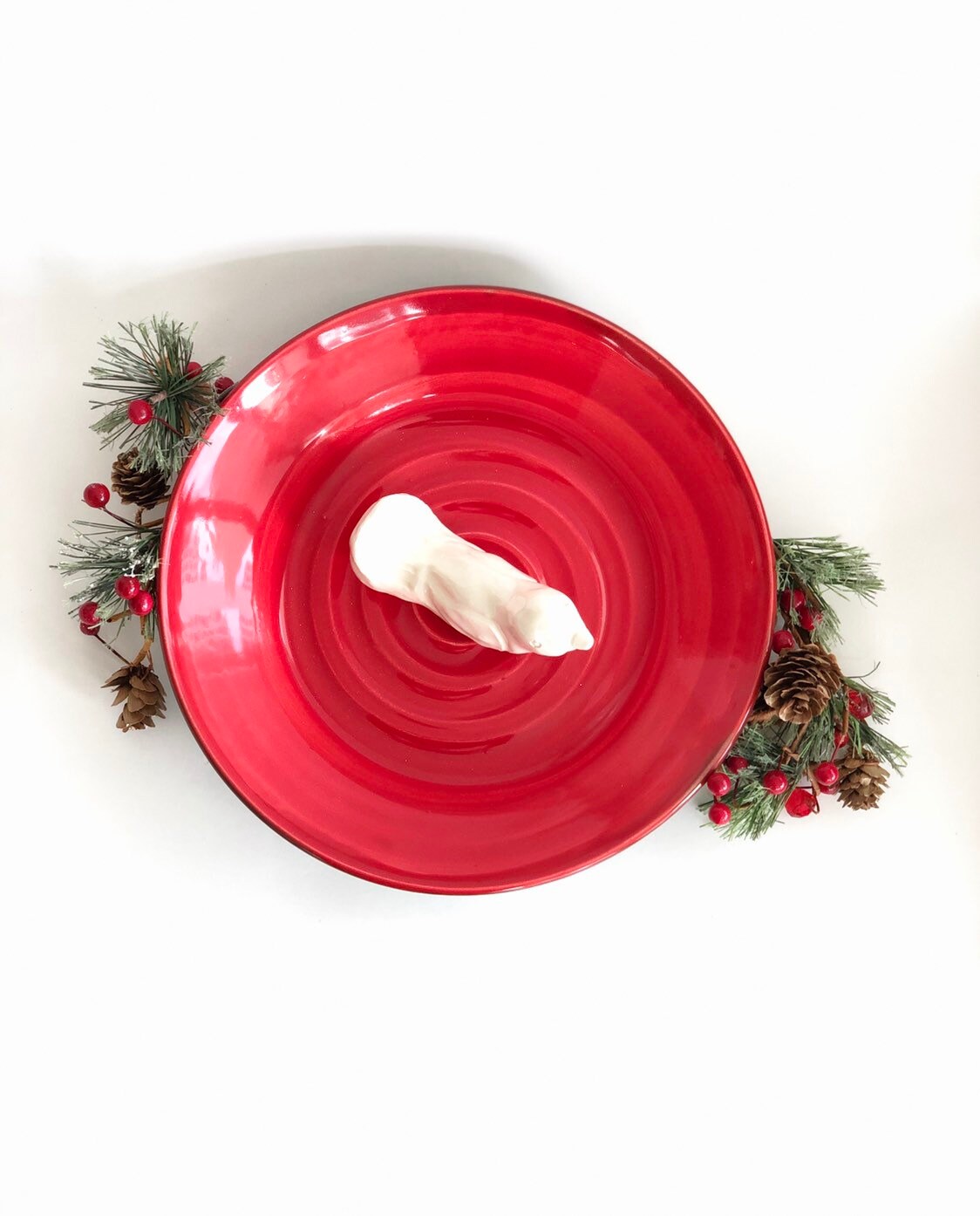 Red Christmas Plate, Christmas Hostess Gift, Red Green Plate, Santa