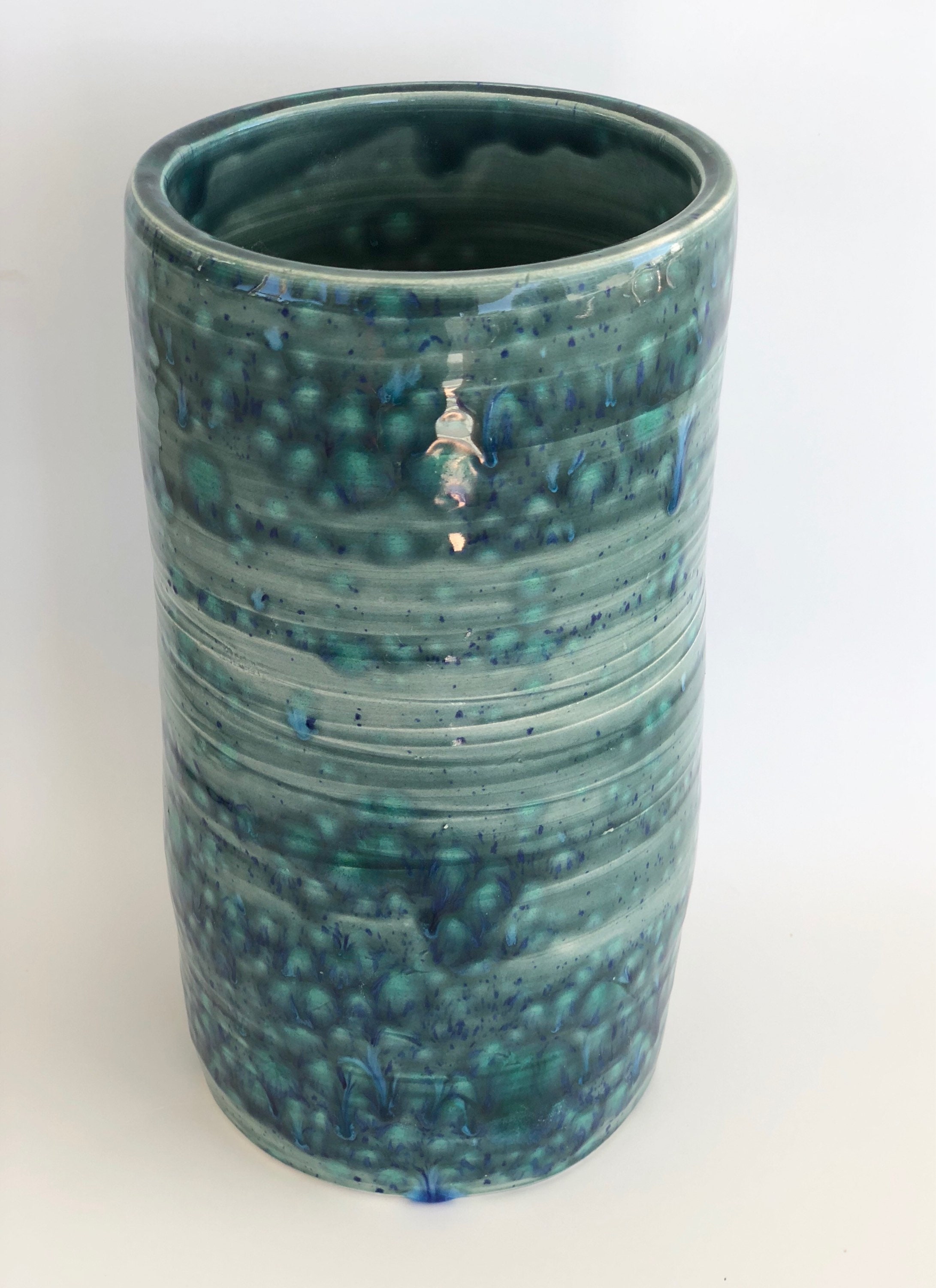 Handmade Flower Vase, Blue Vase, Cylinder Vase, Tall Blue Vase, Blue