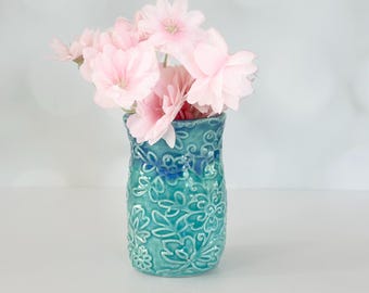 Handmade Blue Bud Vase, Pastel Mini Bud Vase, Mother's Day Gift