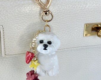 Bichon Bag Charm Bichon Mom Gift Bichon Art Charm Gift Dog Mom Bichon Trinket White Little Dog Art Mom Bichon Bag Lover Gift Dog Lover Mom