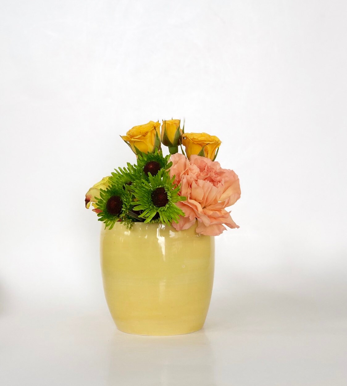 Porcelain Bud Vase, Yellow Vase, Small Vase, Green Porcelain Vase, Mini