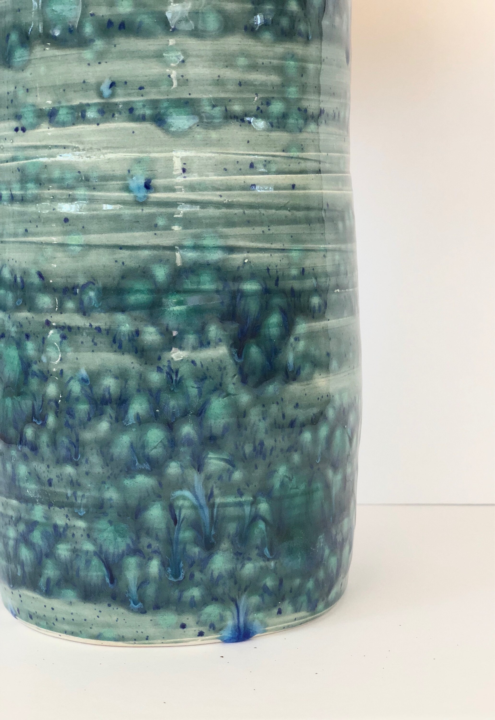 Handmade Flower Vase, Blue Vase, Cylinder Vase, Tall Blue Vase, Blue