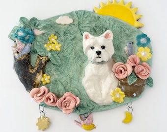 Westie Art Portrait Dog Wall Art Hanging Handmade Westie Sculpture Art Westie Mom Gift West Highland Terrier Figurine Wetsie Lover Decor