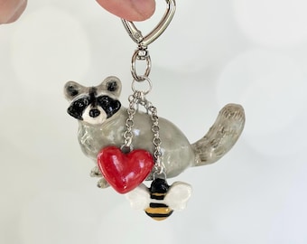 Raccoon Bag Charm Raccoon Charm Accessory Charms Raccoon Gift Art Raccoon Art Mom Unique Birthday Bag Decor Raccoon Accessories Gift Raccoon