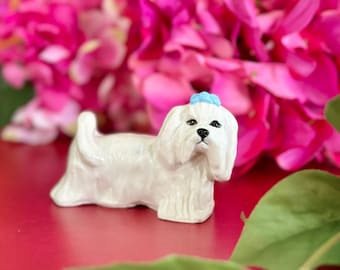 Maltese Paperweight  Handsculpted Ceramic Maltese  Clay Maltese  Maltese Figurine  Dog Paperweight  Maltese Lover Gift