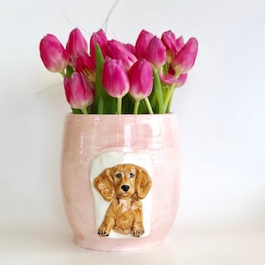 Tulip Vase Dachshund Art Flower Vase Housewarming Vase For Dachshund Lover image 1