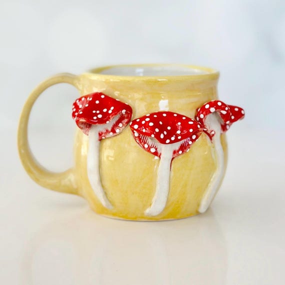 Handmade Mushroom Coffee Mug: Stoneware Kitchen Decor