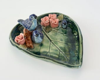 Handmade Ceramic Bird Trinket Dish: Ring Trinket Holder Gift