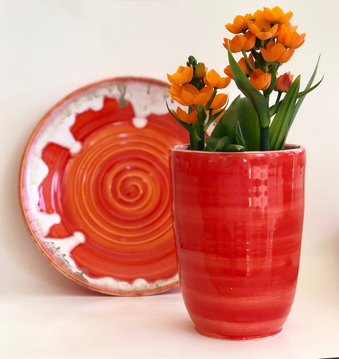 Orange Modern Plate, Modern Ceramic Wall Plate, Pottery Plate Orange