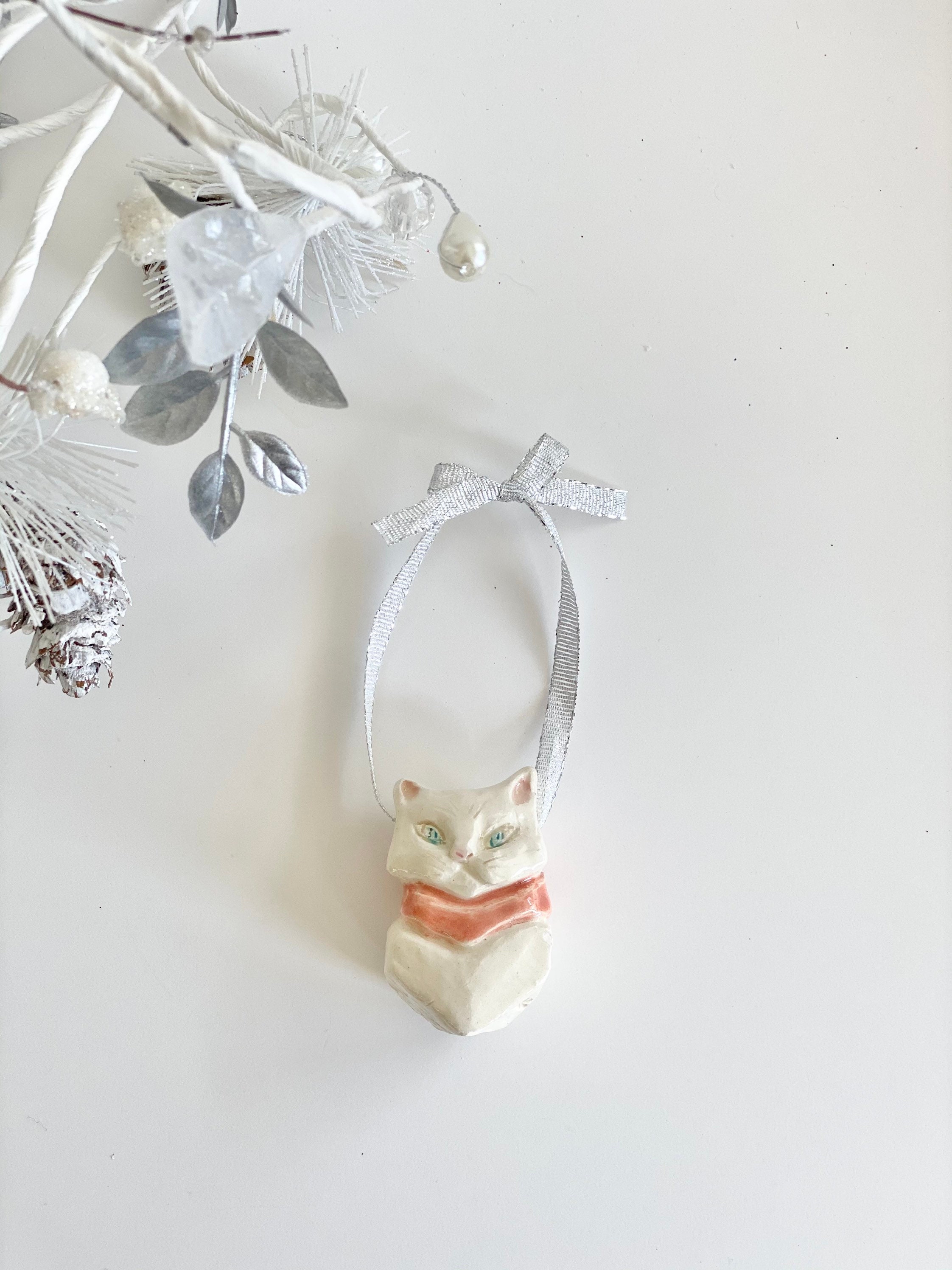 Handmade Cat Ornament, Christmas Tree Cat, Cat Tree Ornament, Cat