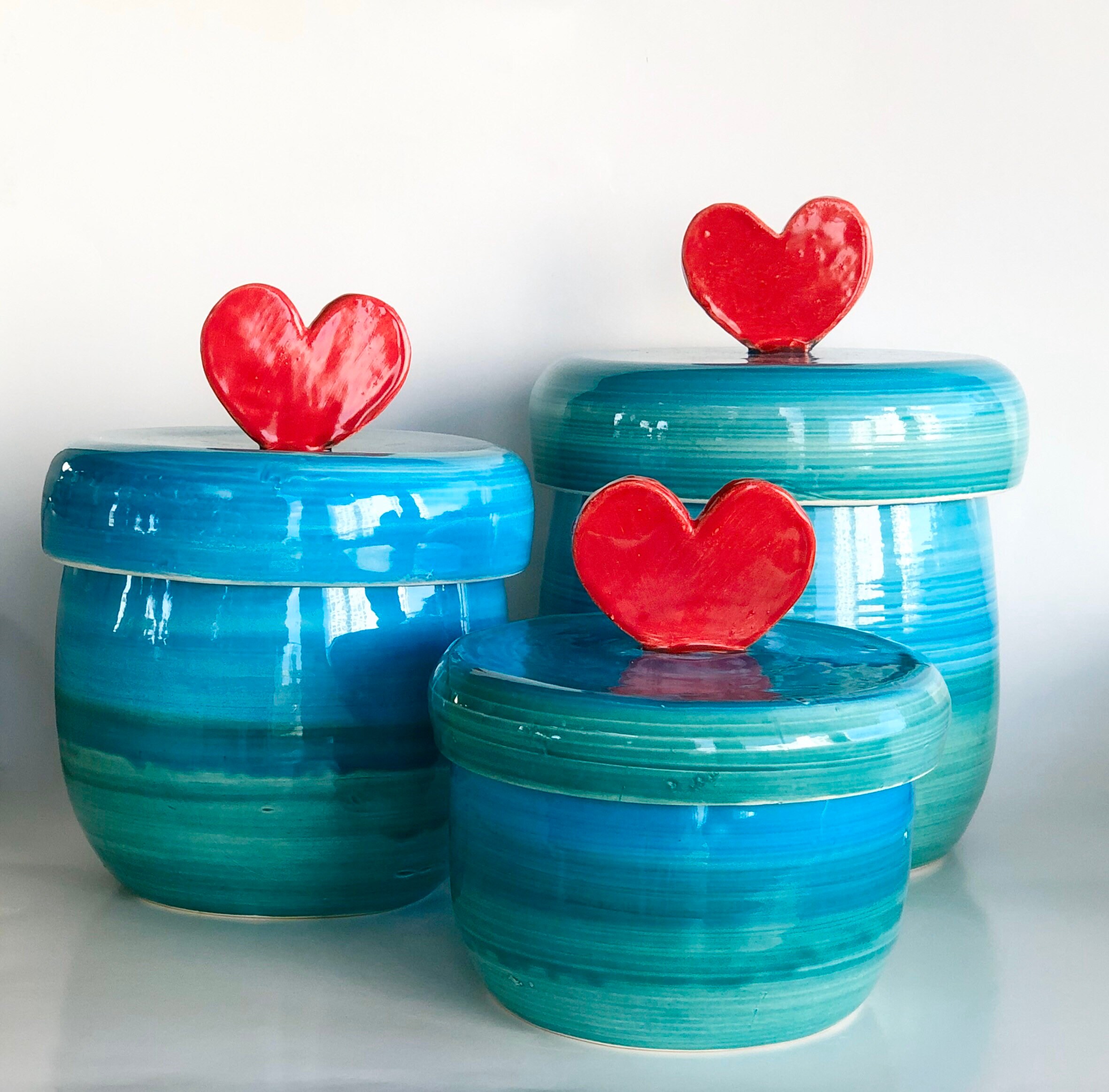 Heart Cookie Jar, Canister, Treat Jar, Ceramic Heart Pot, Gift for Mom