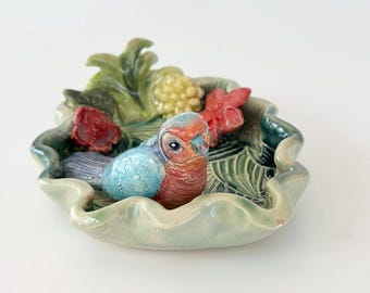 Handmade Bird Ring Dish: Blue Trinket Holder, Bird Lover Gift
