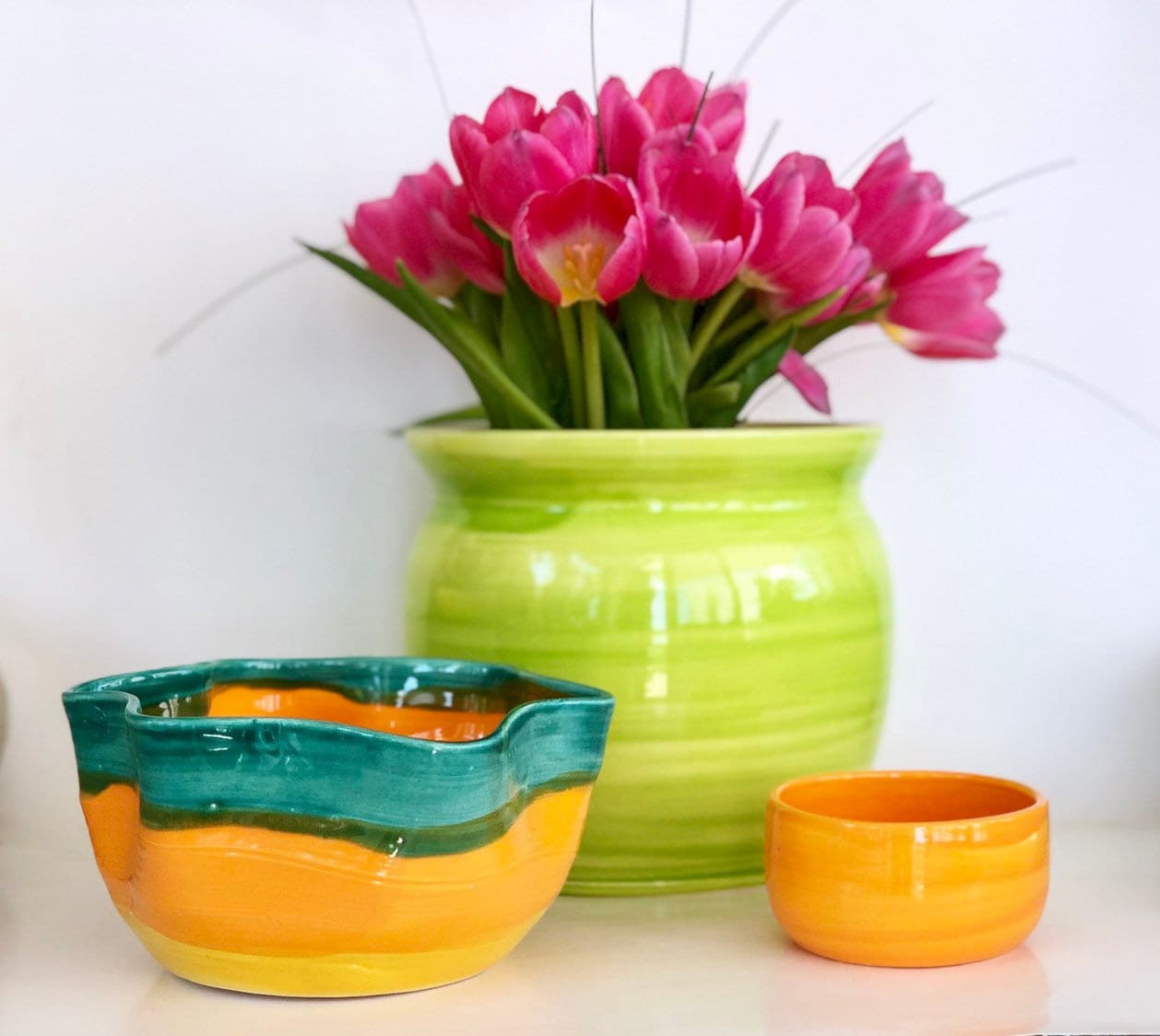 Chartreuse Flower Vase, Lime Green Flower Vase, Chartreuse Vase, Green