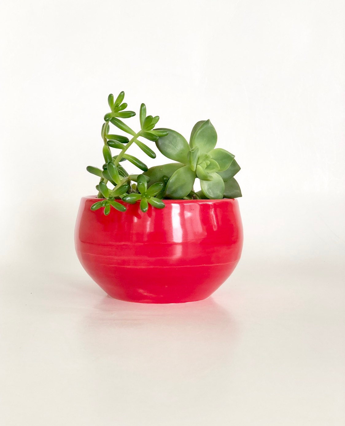 Small Red Planter, Red Pot, Ceramic Red Planter, Candy Apple Red, Small