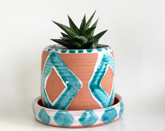 Small Terracotta Planter Pot Drainage Southwest Decor Ceramic Planter Terracotta Plant Pot  Southwest Planter Housewarming Gift Turquoise